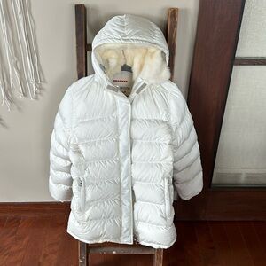 Prada from Italy white down parka with removable fur interior hood. Size S-Med